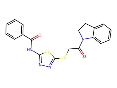 N-(5-((2-(indolin-1-yl)-2-oxoethyl)thio)-1,3,4-thiadiazol-2-yl)benzamide structure