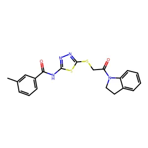 N-(5-{[2-(2,3-dihydro-1H-indol-1-yl)-2-oxoethyl]sulfanyl}-1,3,4-thiadiazol-2-yl)-3-methylbenzamide structure