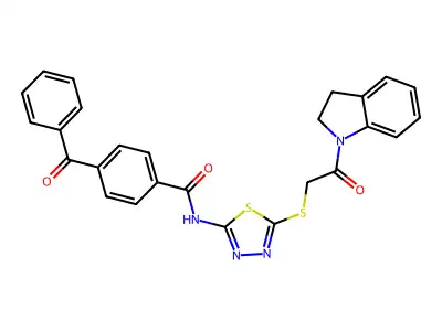 4-benzoyl-N-(5-((2-(indolin-1-yl)-2-oxoethyl)thio)-1,3,4-thiadiazol-2-yl)benzamide structure