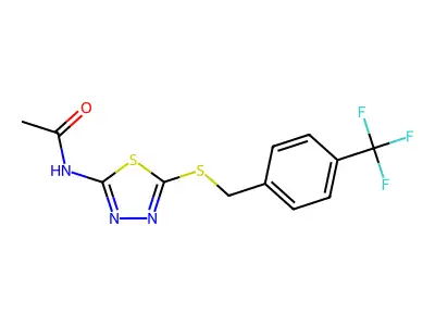 N-(5-((4-(trifluoromethyl)benzyl)thio)-1,3,4-thiadiazol-2-yl)acetamide structure