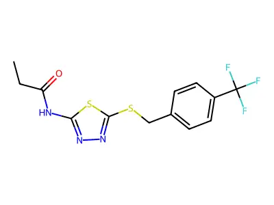 N-(5-((4-(trifluoromethyl)benzyl)thio)-1,3,4-thiadiazol-2-yl)propionamide structure