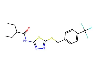 2-ethyl-N-(5-((4-(trifluoromethyl)benzyl)thio)-1,3,4-thiadiazol-2-yl)butanamide structure