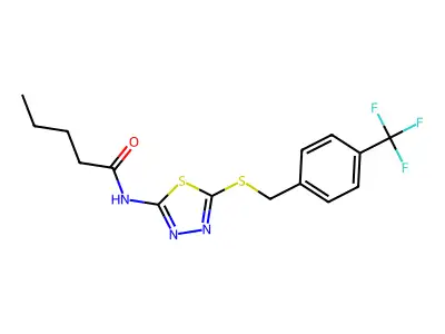 N-(5-((4-(trifluoromethyl)benzyl)thio)-1,3,4-thiadiazol-2-yl)pentanamide structure