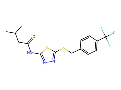 3-methyl-N-(5-((4-(trifluoromethyl)benzyl)thio)-1,3,4-thiadiazol-2-yl)butanamide structure