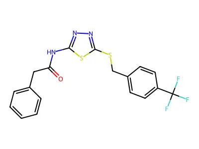 2-phenyl-N-(5-((4-(trifluoromethyl)benzyl)thio)-1,3,4-thiadiazol-2-yl)acetamide structure