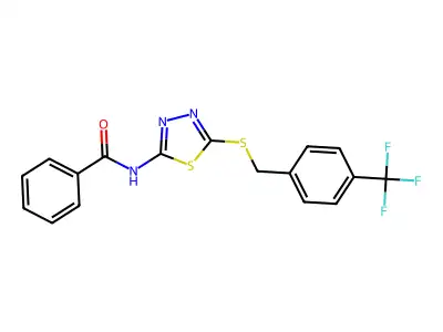 N-(5-((4-(trifluoromethyl)benzyl)thio)-1,3,4-thiadiazol-2-yl)benzamide structure
