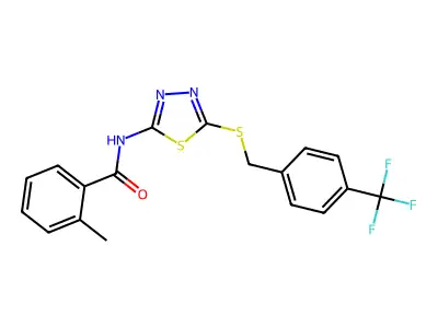 2-methyl-N-(5-((4-(trifluoromethyl)benzyl)thio)-1,3,4-thiadiazol-2-yl)benzamide structure