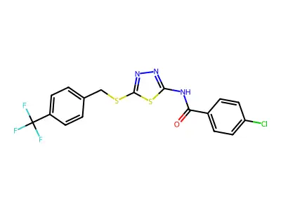 4-chloro-N-(5-((4-(trifluoromethyl)benzyl)thio)-1,3,4-thiadiazol-2-yl)benzamide structure