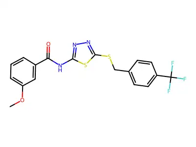 3-methoxy-N-(5-((4-(trifluoromethyl)benzyl)thio)-1,3,4-thiadiazol-2-yl)benzamide structure