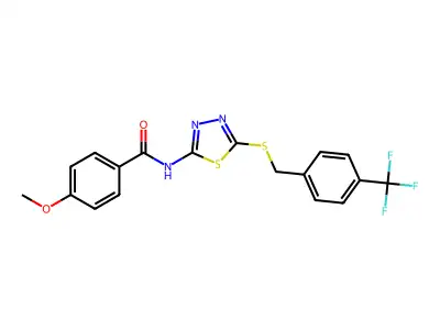4-methoxy-N-(5-((4-(trifluoromethyl)benzyl)thio)-1,3,4-thiadiazol-2-yl)benzamide structure