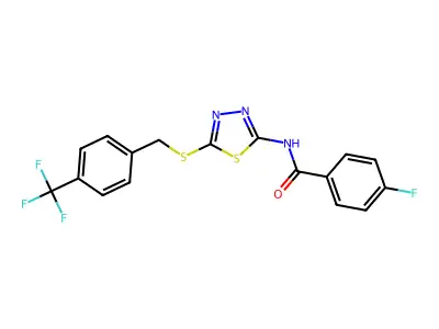 4-fluoro-N-(5-((4-(trifluoromethyl)benzyl)thio)-1,3,4-thiadiazol-2-yl)benzamide structure