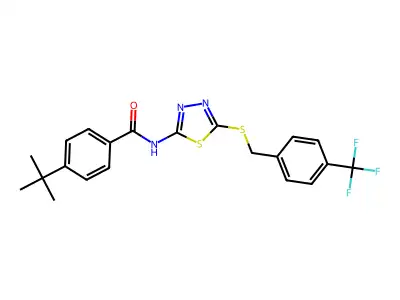4-tert-butyl-N-[5-({[4-(trifluoromethyl)phenyl]methyl}sulfanyl)-1,3,4-thiadiazol-2-yl]benzamide structure