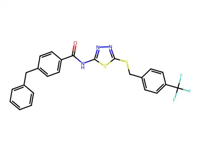 4-benzyl-N-(5-((4-(trifluoromethyl)benzyl)thio)-1,3,4-thiadiazol-2-yl)benzamide structure