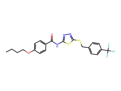 4-butoxy-N-(5-((4-(trifluoromethyl)benzyl)thio)-1,3,4-thiadiazol-2-yl)benzamide structure