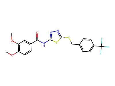 3,4-dimethoxy-N-(5-((4-(trifluoromethyl)benzyl)thio)-1,3,4-thiadiazol-2-yl)benzamide structure