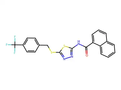 N-(5-((4-(trifluoromethyl)benzyl)thio)-1,3,4-thiadiazol-2-yl)-1-naphthamide structure