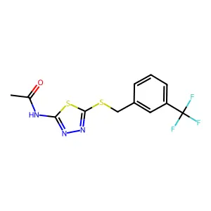 N-[5-[[3-(trifluoromethyl)phenyl]methylsulfanyl]-1,3,4-thiadiazol-2-yl]acetamide structure
