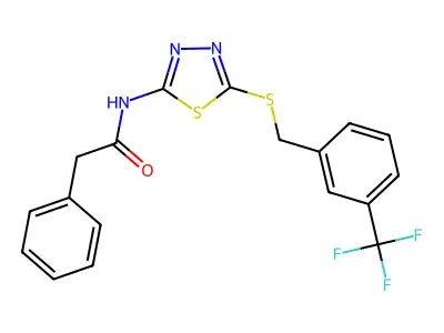 2-phenyl-N-(5-((3-(trifluoromethyl)benzyl)thio)-1,3,4-thiadiazol-2-yl)acetamide structure