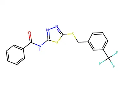 N-(5-((3-(trifluoromethyl)benzyl)thio)-1,3,4-thiadiazol-2-yl)benzamide structure