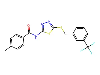 4-methyl-N-(5-((3-(trifluoromethyl)benzyl)thio)-1,3,4-thiadiazol-2-yl)benzamide structure