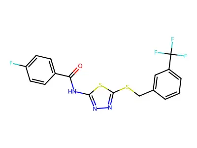 4-fluoro-N-(5-((3-(trifluoromethyl)benzyl)thio)-1,3,4-thiadiazol-2-yl)benzamide structure