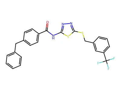 4-benzyl-N-(5-((3-(trifluoromethyl)benzyl)thio)-1,3,4-thiadiazol-2-yl)benzamide structure