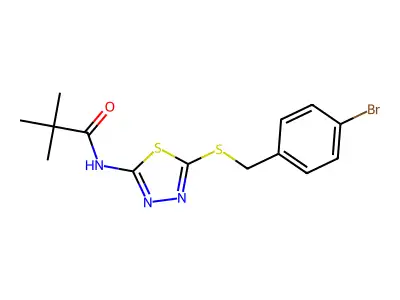 N-(5-((4-bromobenzyl)thio)-1,3,4-thiadiazol-2-yl)pivalamide structure