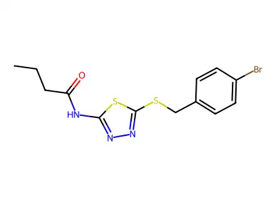 N-(5-((4-bromobenzyl)thio)-1,3,4-thiadiazol-2-yl)butyramide structure