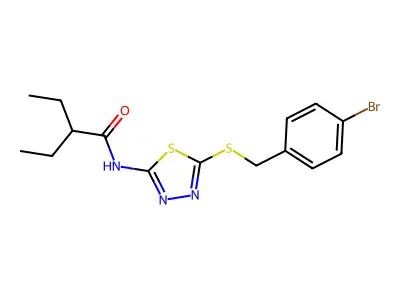 N-(5-((4-bromobenzyl)thio)-1,3,4-thiadiazol-2-yl)-2-ethylbutanamide structure