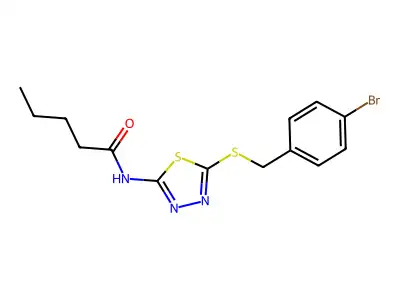 N-(5-((4-bromobenzyl)thio)-1,3,4-thiadiazol-2-yl)pentanamide structure