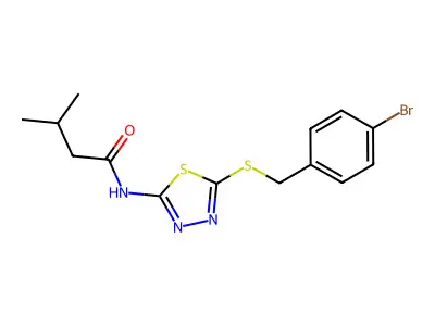 N-(5-((4-bromobenzyl)thio)-1,3,4-thiadiazol-2-yl)-3-methylbutanamide structure