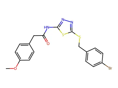 N-(5-((4-bromobenzyl)thio)-1,3,4-thiadiazol-2-yl)-2-(4-methoxyphenyl)acetamide structure