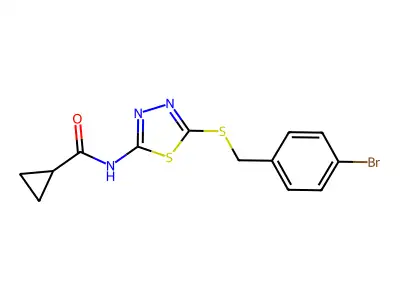 N-(5-((4-bromobenzyl)thio)-1,3,4-thiadiazol-2-yl)cyclopropanecarboxamide structure