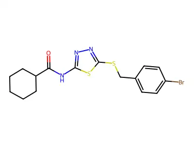 N-(5-((4-bromobenzyl)thio)-1,3,4-thiadiazol-2-yl)cyclohexanecarboxamide structure