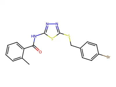 N-(5-((4-bromobenzyl)thio)-1,3,4-thiadiazol-2-yl)-2-methylbenzamide structure