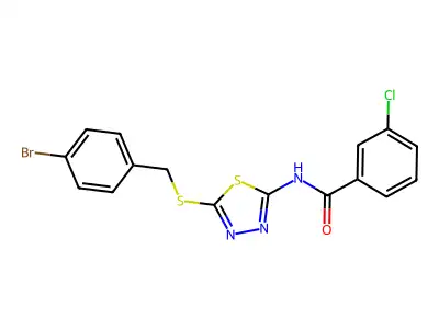 N-(5-((4-bromobenzyl)thio)-1,3,4-thiadiazol-2-yl)-3-chlorobenzamide structure