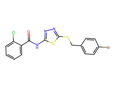N-(5-(4-bromobenzylthio)-1,3,4-thiadiazol-2-yl)-2-chlorobenzamide structure