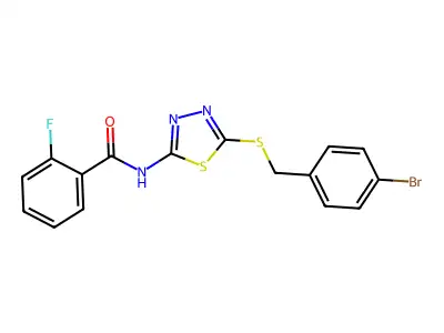 N-(5-((4-bromobenzyl)thio)-1,3,4-thiadiazol-2-yl)-2-fluorobenzamide structure