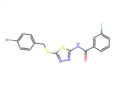 N-(5-((4-bromobenzyl)thio)-1,3,4-thiadiazol-2-yl)-3-fluorobenzamide structure