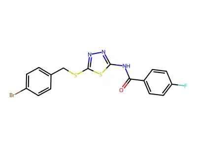 N-(5-(4-bromobenzylthio)-1,3,4-thiadiazol-2-yl)-4-fluorobenzamide structure