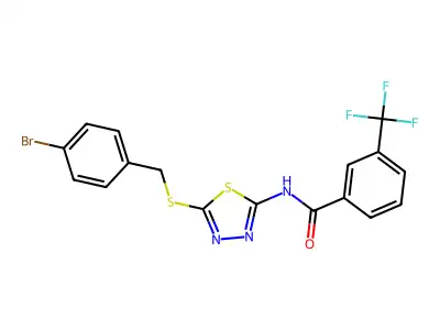 N-(5-((4-bromobenzyl)thio)-1,3,4-thiadiazol-2-yl)-3-(trifluoromethyl)benzamide structure