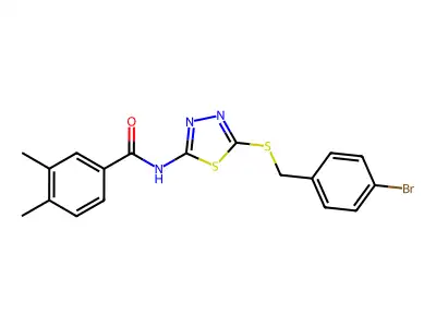 N-(5-((4-bromobenzyl)thio)-1,3,4-thiadiazol-2-yl)-3,4-dimethylbenzamide structure
