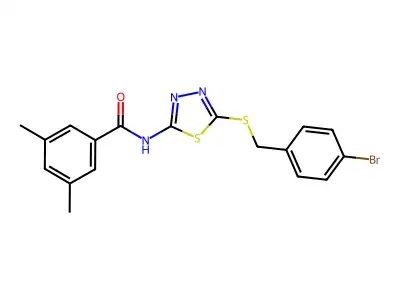 N-(5-((4-bromobenzyl)thio)-1,3,4-thiadiazol-2-yl)-3,5-dimethylbenzamide structure