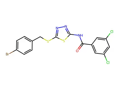 N-(5-((4-bromobenzyl)thio)-1,3,4-thiadiazol-2-yl)-3,5-dichlorobenzamide structure