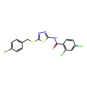 N-(5-((4-bromobenzyl)thio)-1,3,4-thiadiazol-2-yl)-2,4-dichlorobenzamide structure