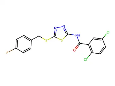 N-(5-((4-bromobenzyl)thio)-1,3,4-thiadiazol-2-yl)-2,5-dichlorobenzamide structure
