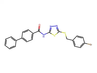N-(5-((4-bromobenzyl)thio)-1,3,4-thiadiazol-2-yl)-[1,1'-biphenyl]-4-carboxamide structure