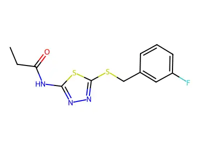 N-[5-[(3-fluorophenyl)methylsulfanyl]-1,3,4-thiadiazol-2-yl]propanamide structure