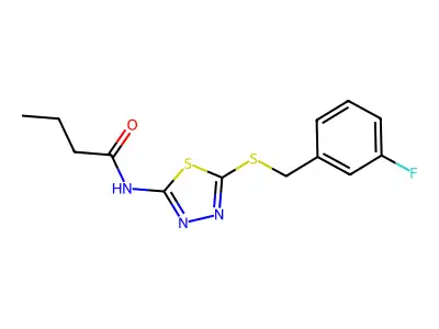 N-[5-[(3-fluorophenyl)methylsulfanyl]-1,3,4-thiadiazol-2-yl]butanamide structure