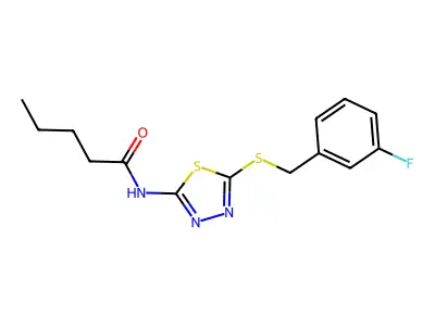 N-(5-((3-fluorobenzyl)thio)-1,3,4-thiadiazol-2-yl)pentanamide structure